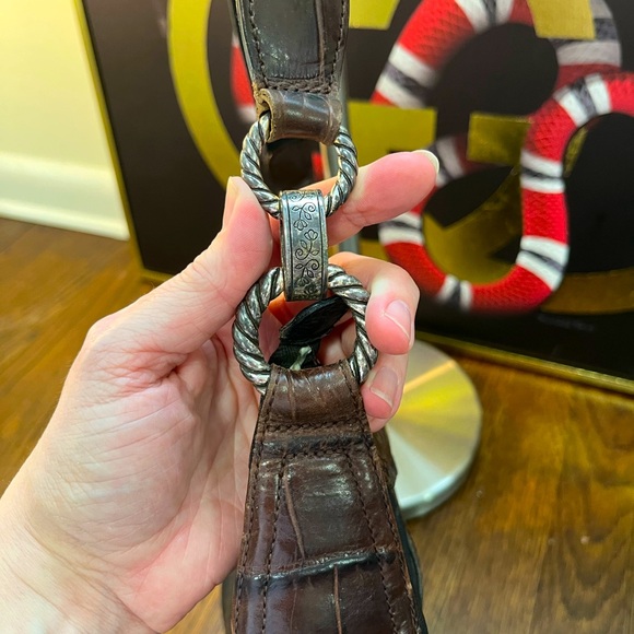 Brighton Vintage Black and Croc Embossed Brown Leather Handbag - Picture 5 of 10